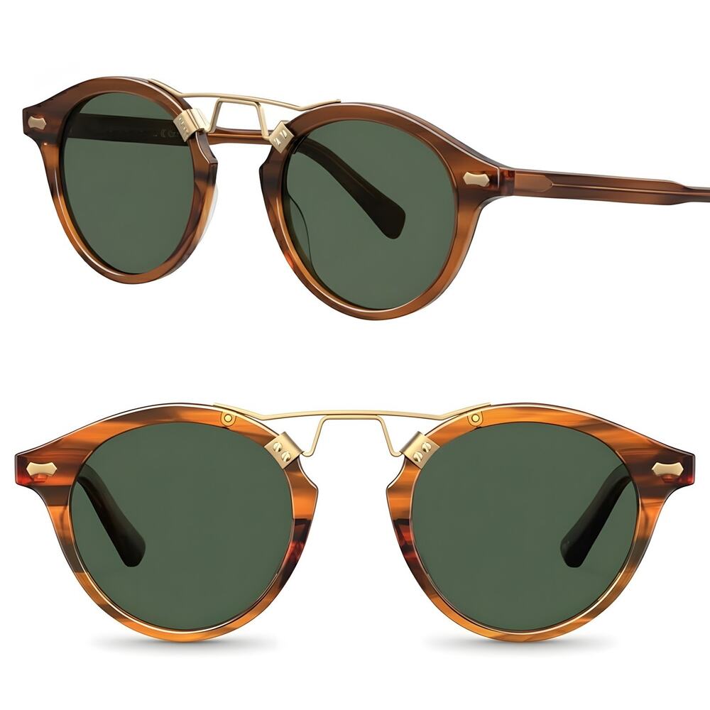 Tortoise & Green Round Sunglasses Classy Exotic Luxury Stunning Tortoise Vintage